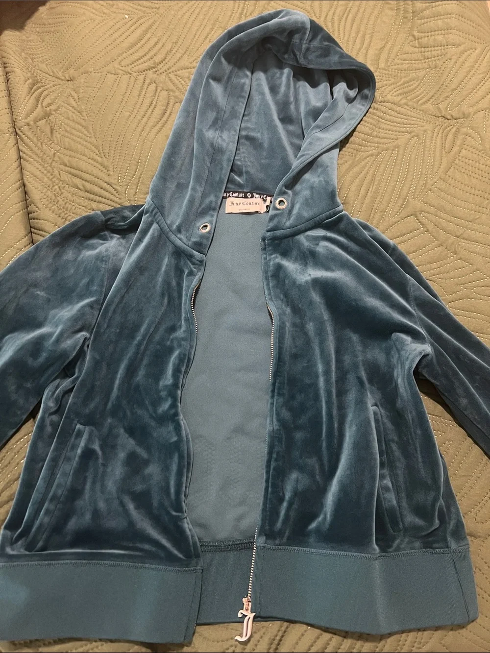 Juicy Couture Teal Velour Hoodie & Pants Set with Rhinestone 'Juicy' Logo
